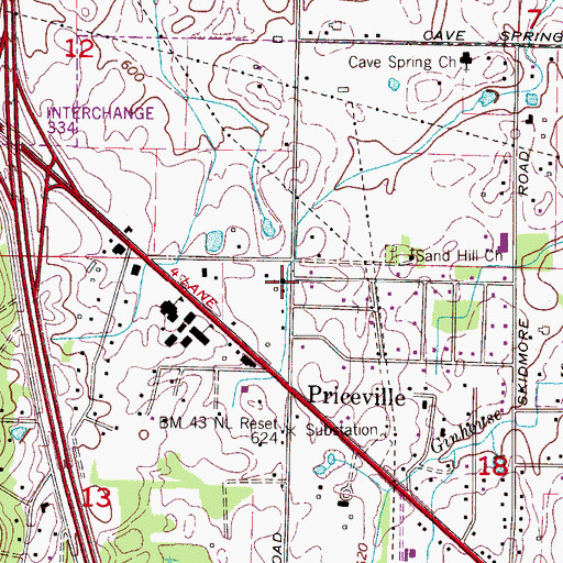 Topographic Map of Priceville Church of Christ, AL