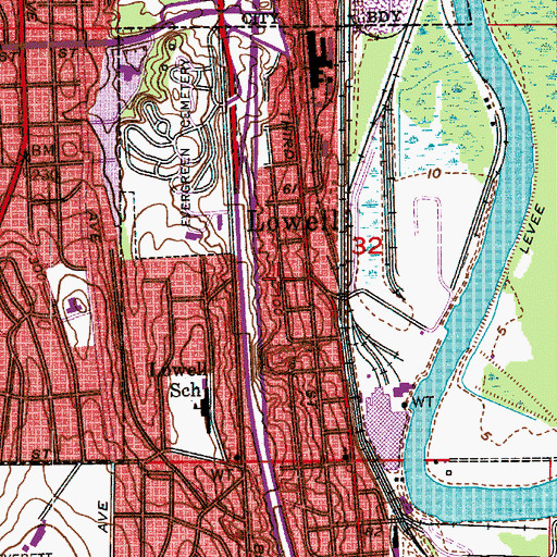 Topographic Map of Lowell, WA