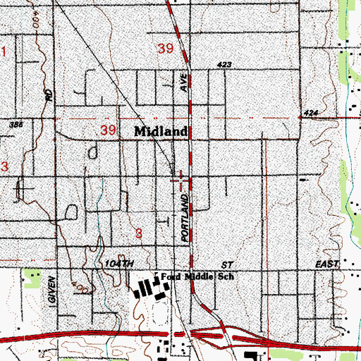 Topographic Map of Midland, WA