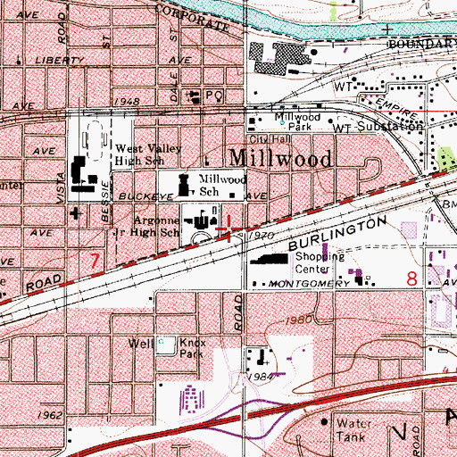 Topographic Map of Millwood, WA