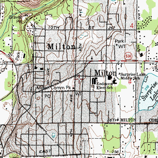 Topographic Map of Milton, WA