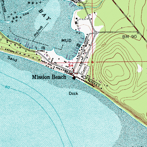 Topographic Map of Mission Beach, WA