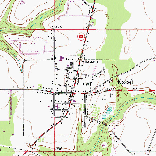 Topographic Map of Excel Baptist Church, AL