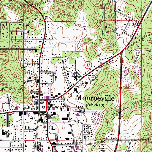 Topographic Map of First Baptist Church, AL