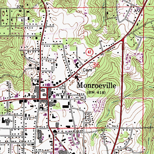 Topographic Map of First United Methodist Church, AL