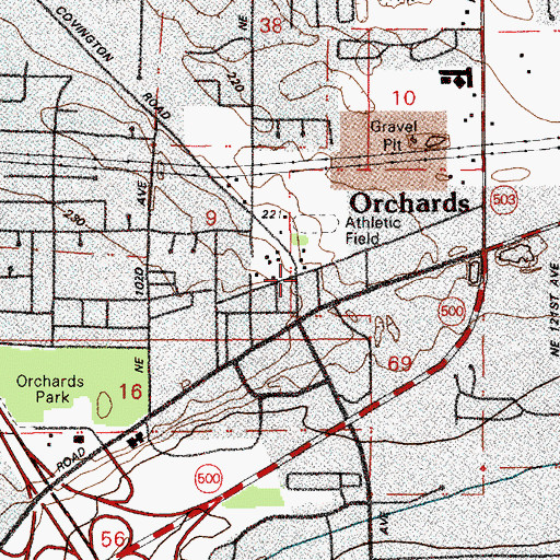 Topographic Map of Orchards, WA