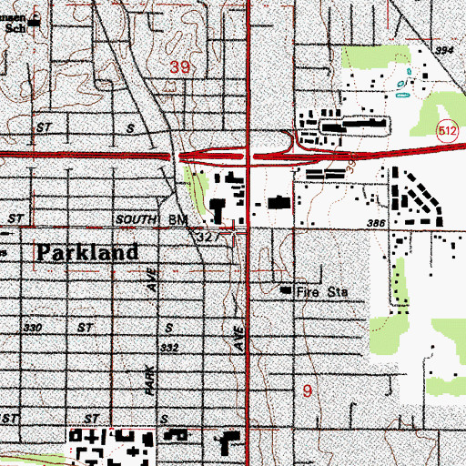 Topographic Map of Parkland, WA