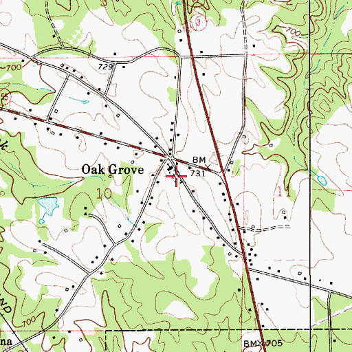 Topographic Map of Oak Grove Cemetery, AL