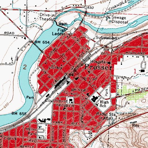 Topographic Map of Prosser, WA