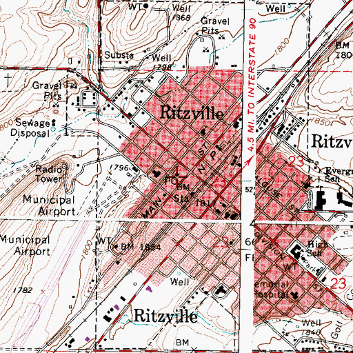 Topographic Map of Ritzville, WA