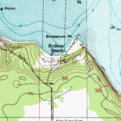 Topographic Map of Rodena Beach, WA