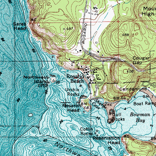 Topographic Map of Rosario Beach, WA