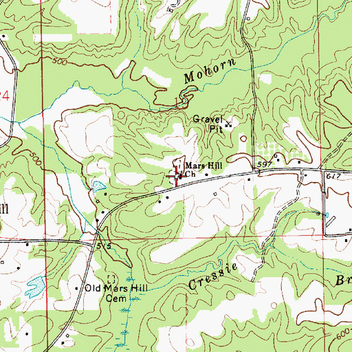 Topographic Map of New Mars Hill Cemetery, AL