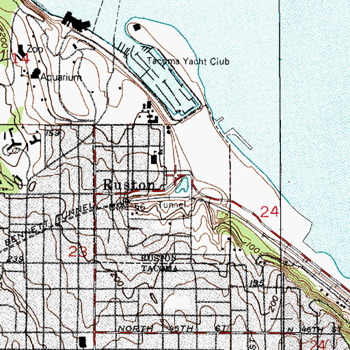 Topographic Map of Ruston, WA