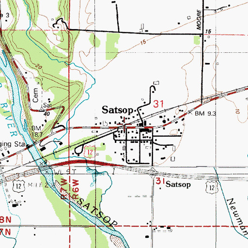 Topographic Map of Satsop, WA
