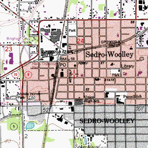 Topographic Map of Sedro-Woolley, WA