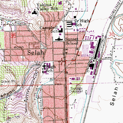 Topographic Map of Selah, WA