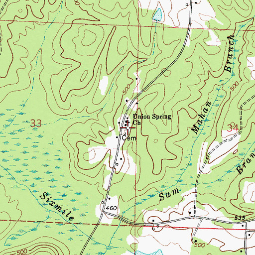 Topographic Map of Union Springs Cemetery, AL