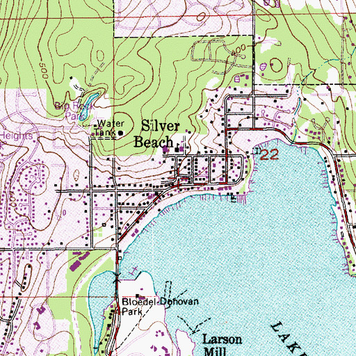 Topographic Map of Silver Beach, WA