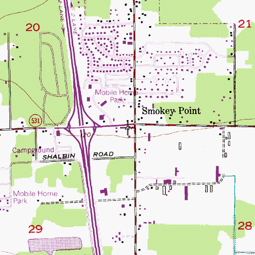 Topographic Map of Smokey Point, WA