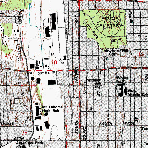 Topographic Map of South Tacoma, WA
