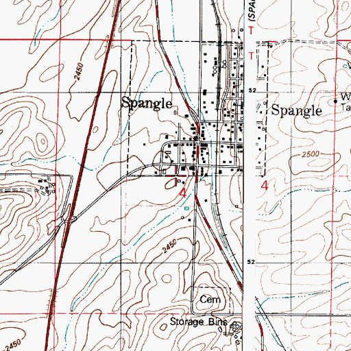 Topographic Map of Spangle, WA