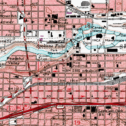 Topographic Map of Spokane, WA
