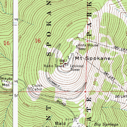 Topographic Map of Mount Spokane, WA