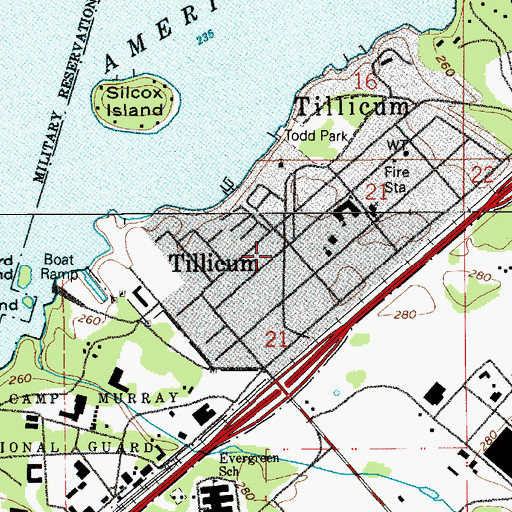 Topographic Map of Tillicum, WA