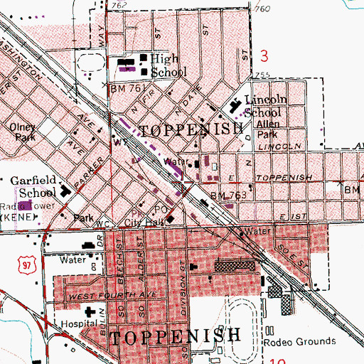Topographic Map of Toppenish, WA