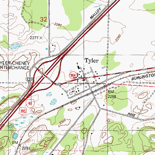 Topographic Map of Tyler, WA