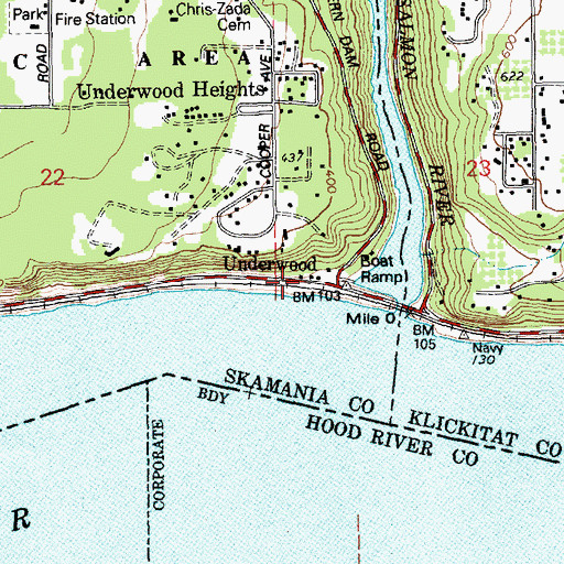 Topographic Map of Underwood, WA