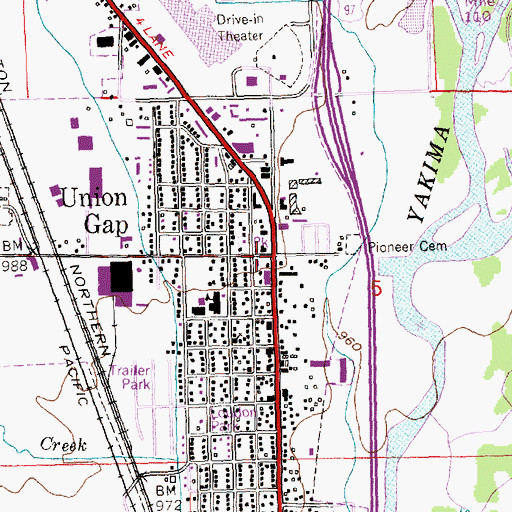 Topographic Map of Union Gap, WA
