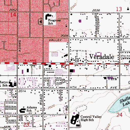 Topographic Map of Veradale, WA