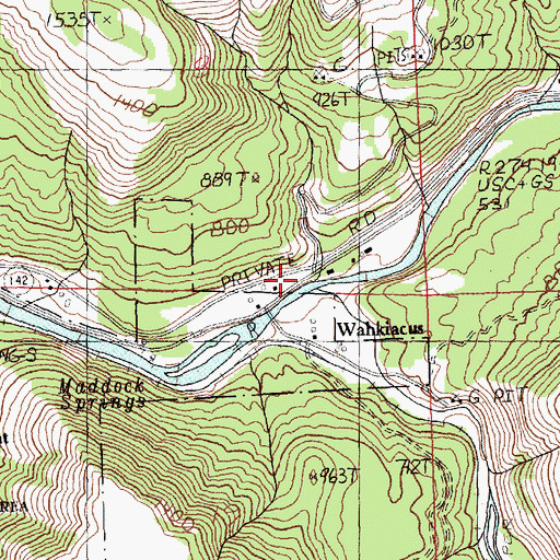 Topographic Map of Wahkiacus, WA