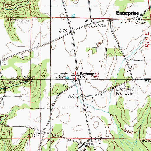 Topographic Map of Bethany Cemetery, AL