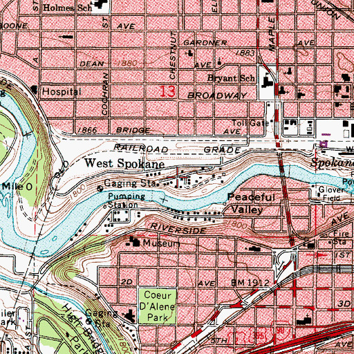 Topographic Map of West Spokane, WA