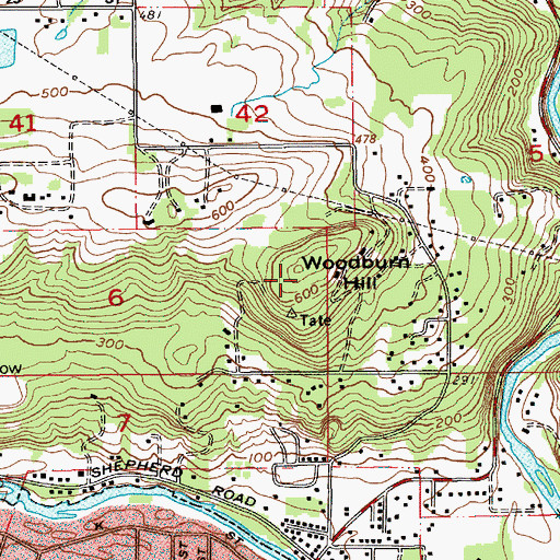 Topographic Map of Woodburn Hill, WA