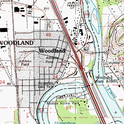 Topographic Map of Woodland, WA