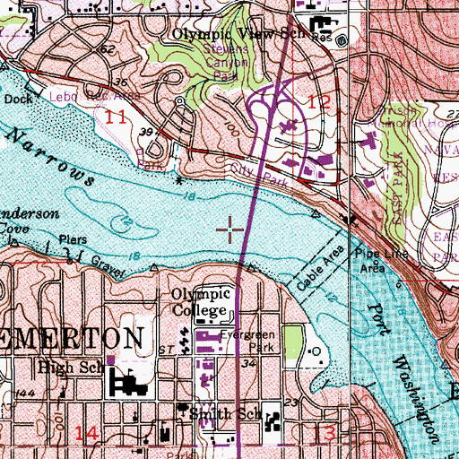 Topographic Map of Warren Avenue Bridge, WA