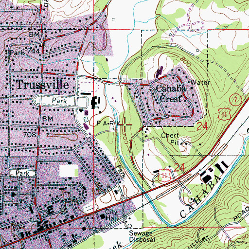 Topographic Map of Cahaba Village, AL