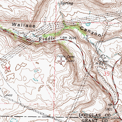 Topographic Map of Fiddle Butte, WA