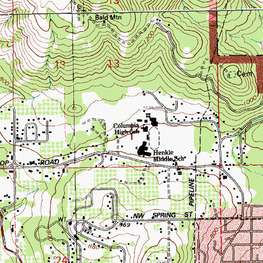 Topographic Map of Columbia High School, WA