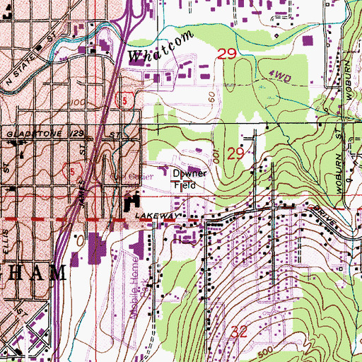Topographic Map of Downer Field, WA