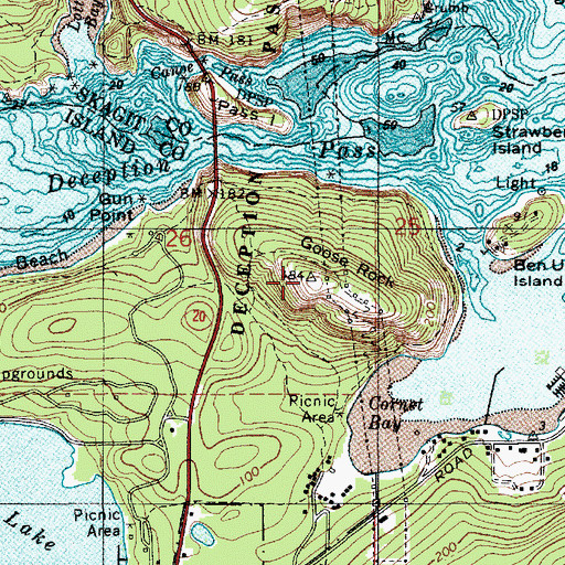Topographic Map of Goose Rock, WA