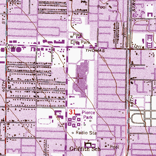 Topographic Map of Thomas Mall, AZ