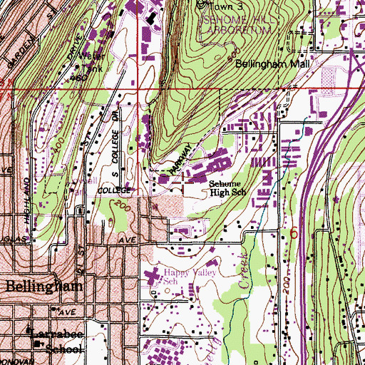 Topographic Map of Sehome High School, WA