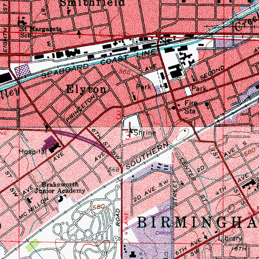 Topographic Map of Arlington Historic House and Gardens, AL