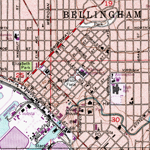 Topographic Map of Whatcom Middle School, WA