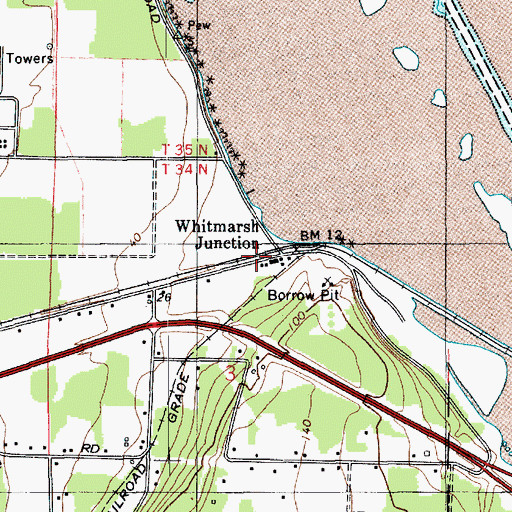 Topographic Map of Whitmarsh Junction, WA